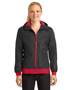  Sport-Tek Ladies Embossed Hooded Wind Jacket. LST53