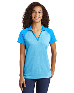 Sport-Tek Ladies PosiCharge RacerMesh Raglan Heather Block Polo. LST641