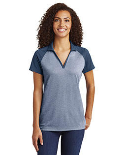 Sport-Tek Ladies PosiCharge RacerMesh Raglan Heather Block Polo. LST641 at BigNTallApparel