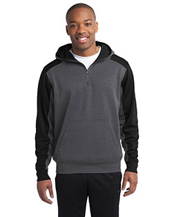 Sport-Tek ST249 Men Colorblock Tech Fleece 1/4zip Hooded Sweatshirt