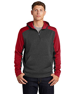 Sport-Tek ST249 Men Colorblock Tech Fleece 1/4zip Hooded Sweatshirt at BigNTallApparel