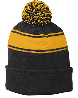 Sport-Tek Stripe Pom Pom Beanie.  STC28