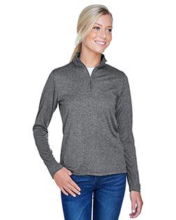 UltraClub 8618W Ladies' Cool & Dry Heathered Performance Quarter-Zip at BignTallApparel