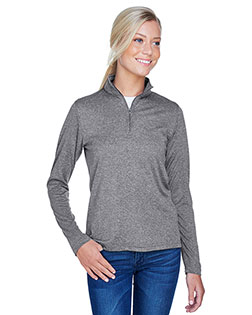 UltraClub 8618W Ladies' Cool & Dry Heathered Performance Quarter-Zip at BigNTallApparel